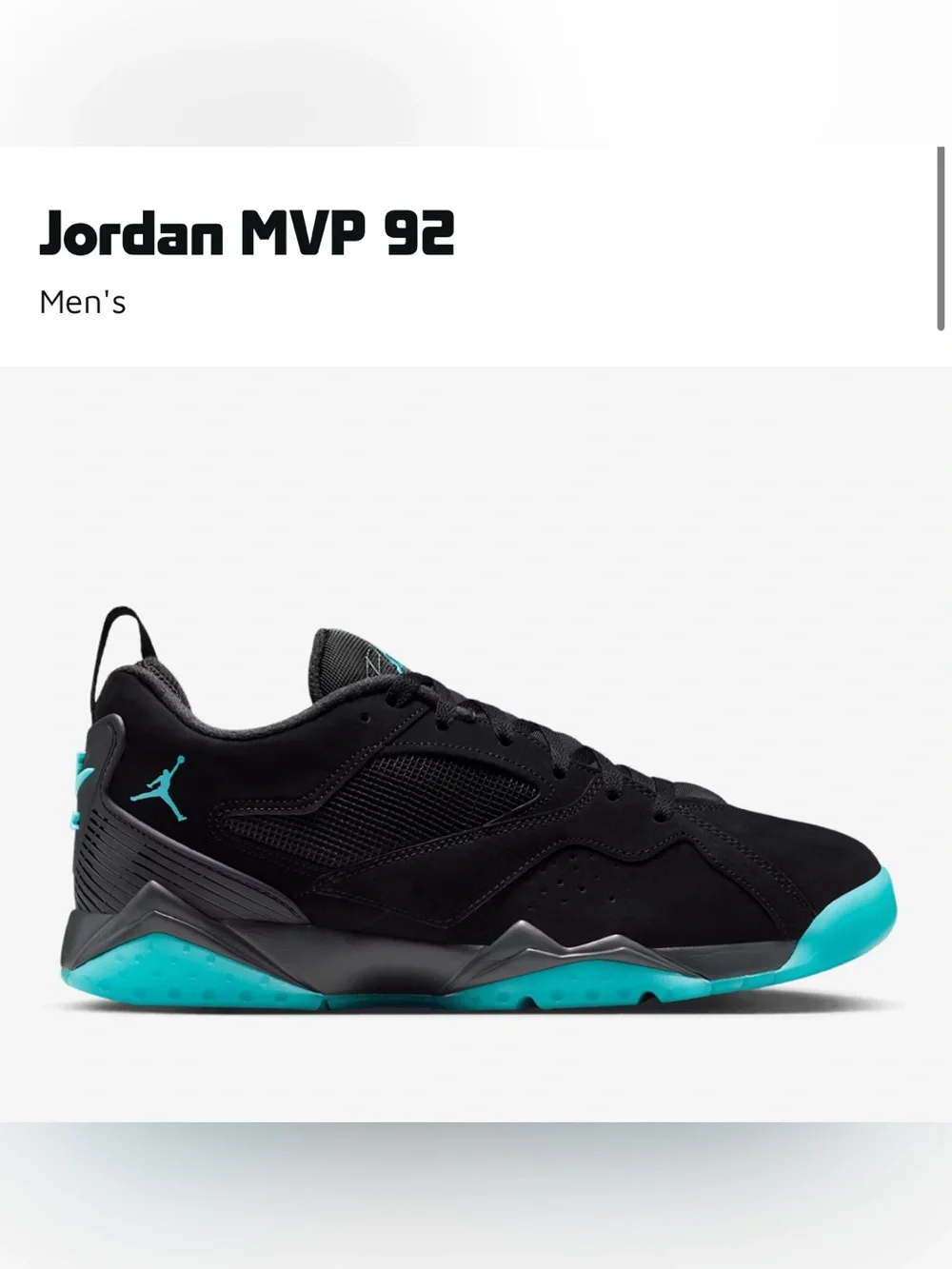 Jordan MVP 92 Men's Black/Teal Low-Top Sneaker
